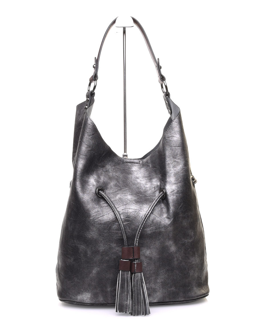 Large sac quotidien gris métalisé