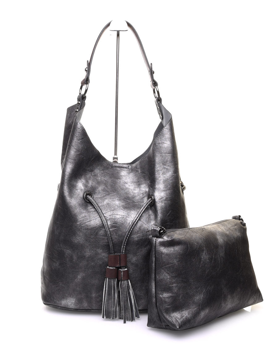 Large sac quotidien gris métalisé