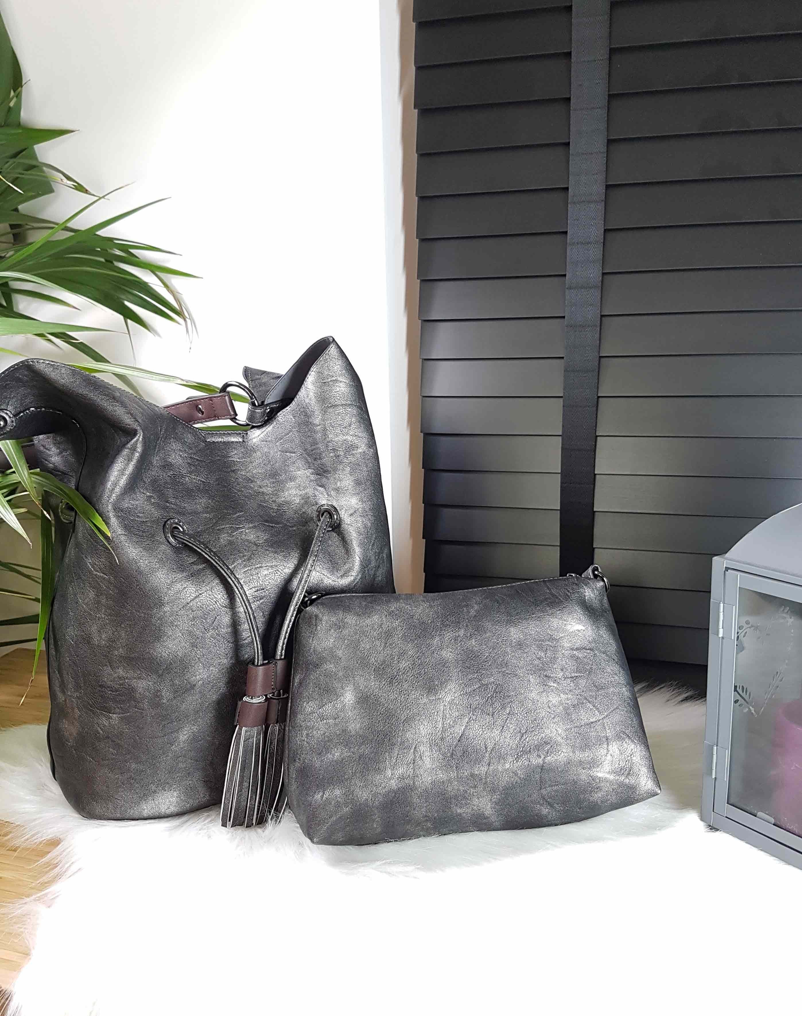 Large sac quotidien gris métalisé