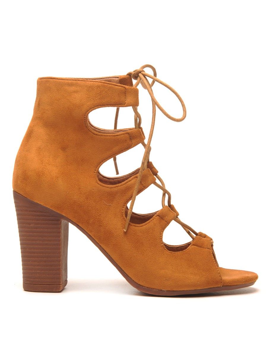 Low boots camel à bout ouvert