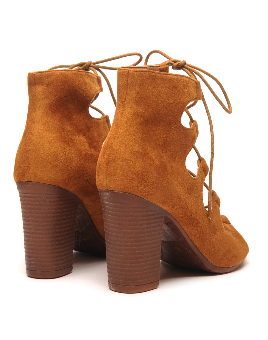 Low boots camel à bout ouvert