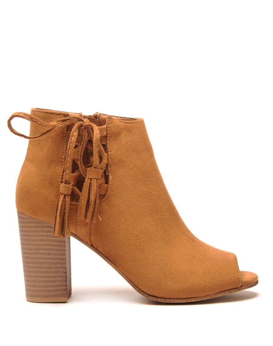 Low boots camel suédine à bouts ouverts