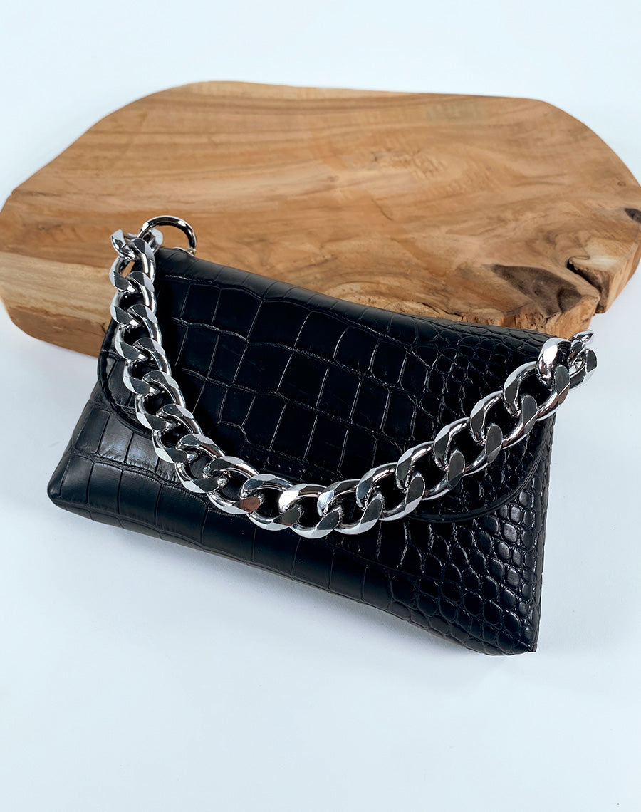 Mini sac bandoulière noir effet croco