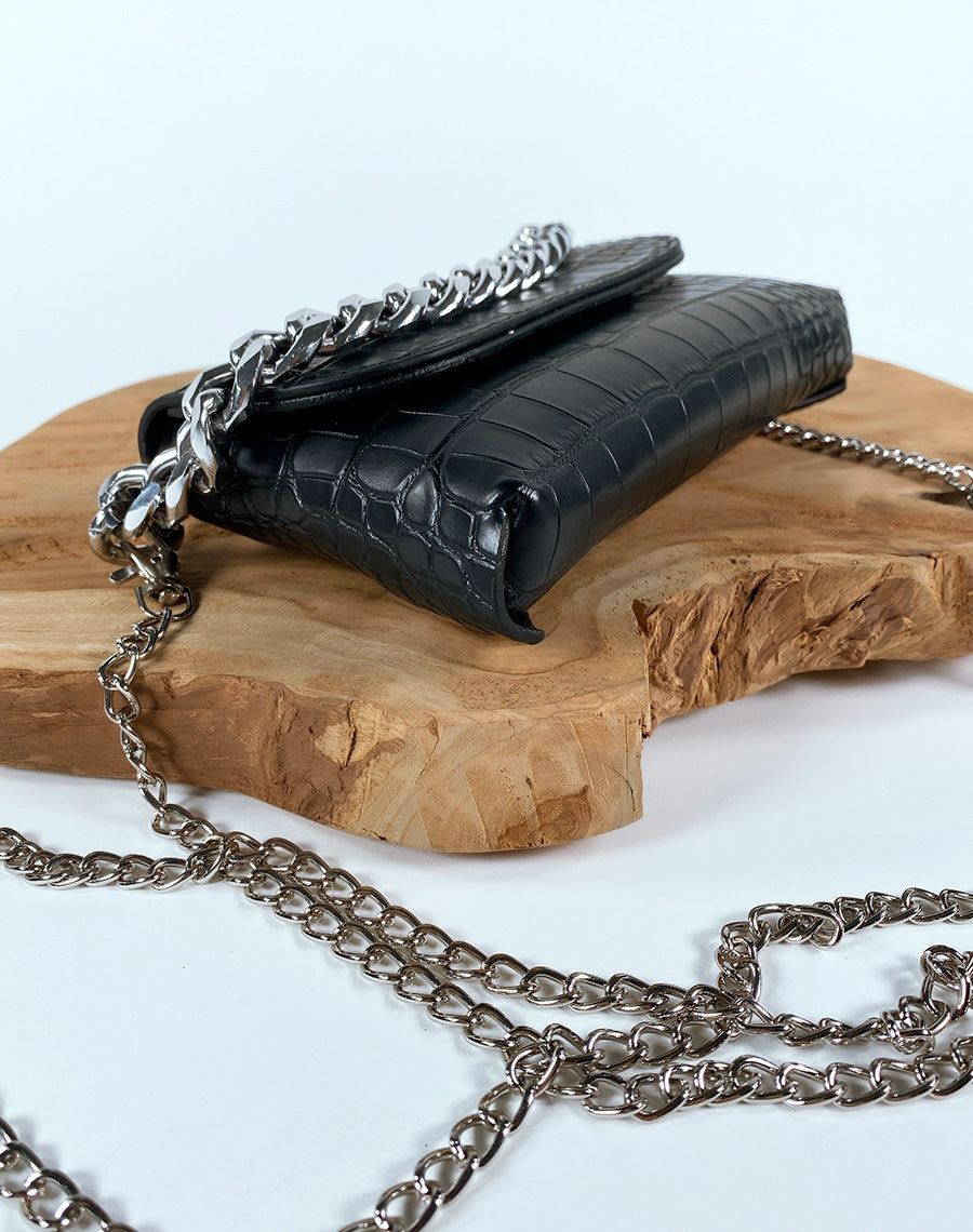 Mini sac bandoulière noir effet croco