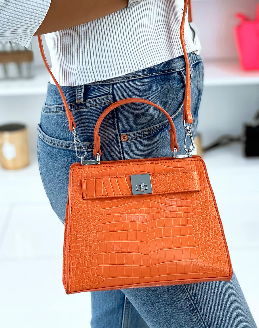 Mini sac à main effet croco orange