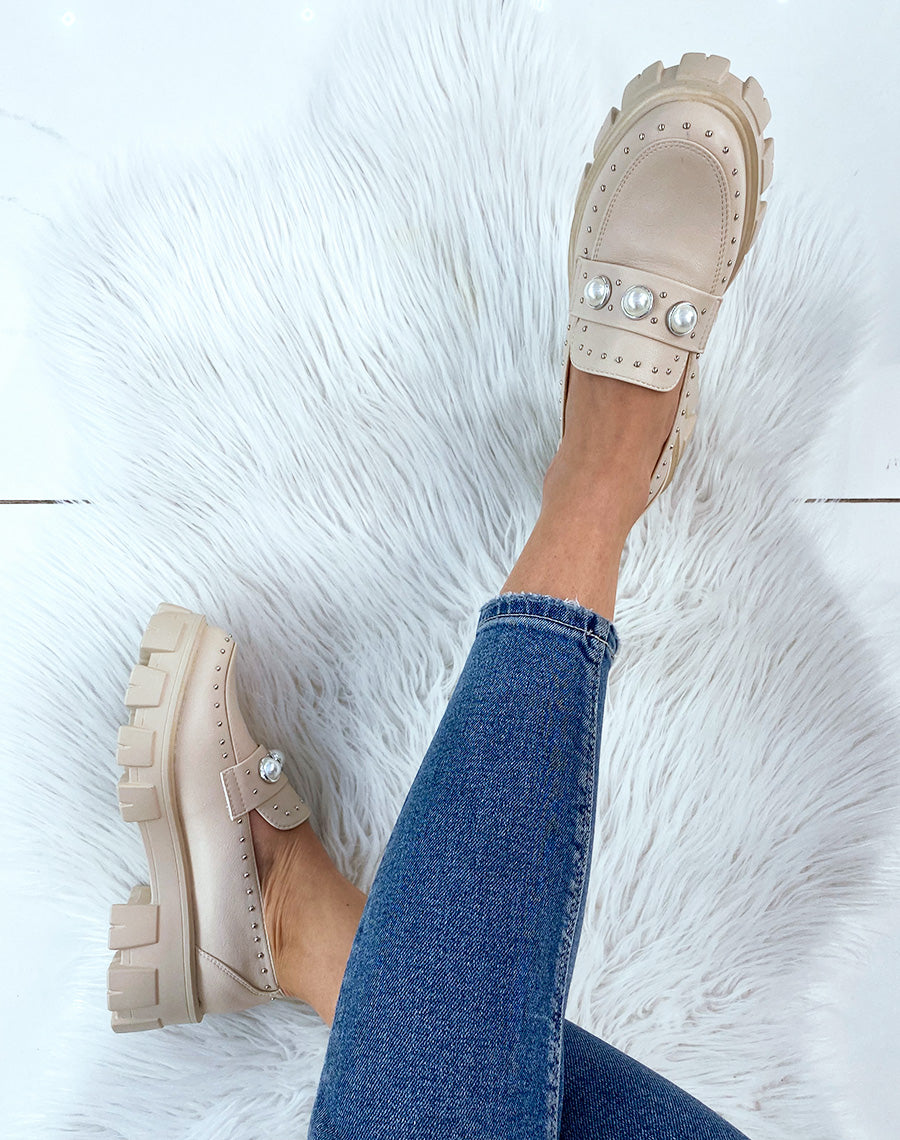 Mocassin beige perlé à grosse plateforme