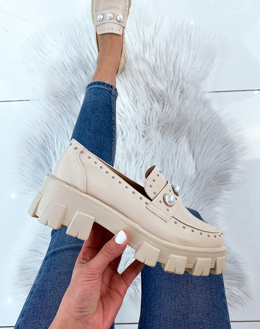 Mocassin beige perlé à grosse plateforme