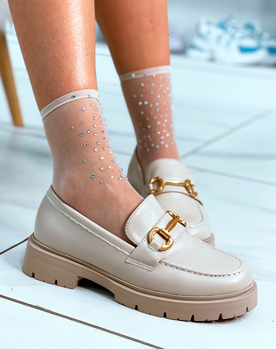Mocassins beige à détail doré pour femme
