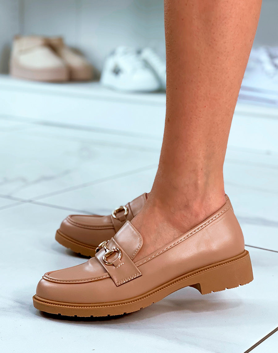 Mocassins beiges foncés à détails rose gold pour femme