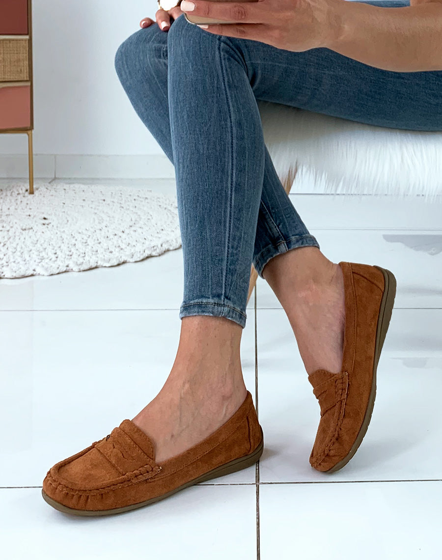 Mocassins camel en suédine