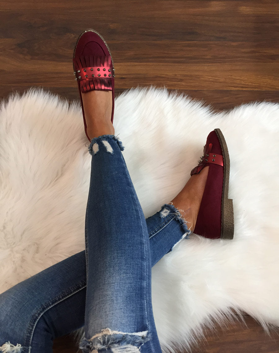 Mocassins cloutés bordeaux