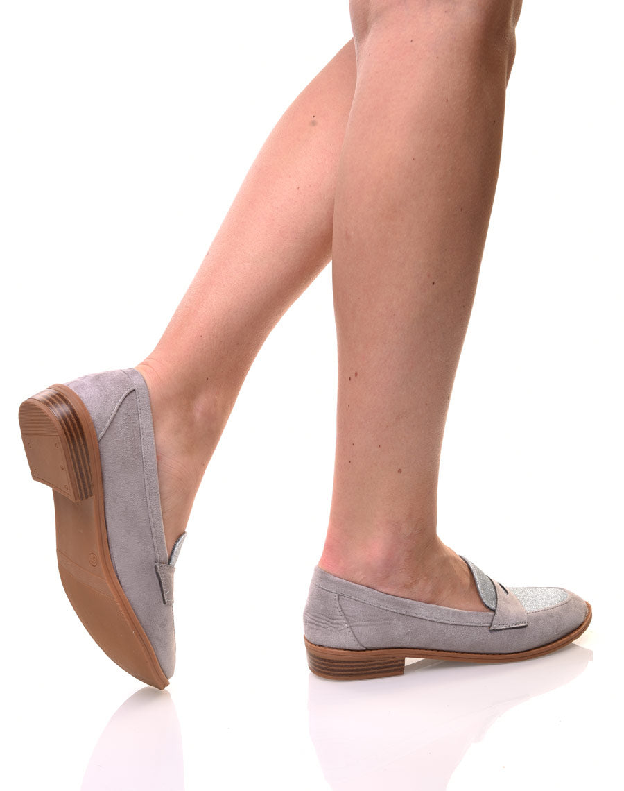Mocassins grises en suédine effet pailleté