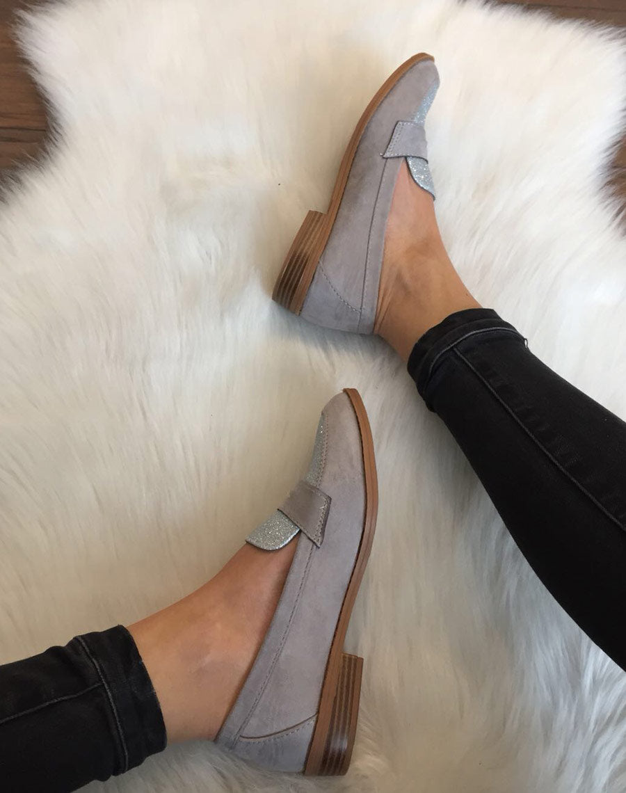 Mocassins grises en suédine effet pailleté