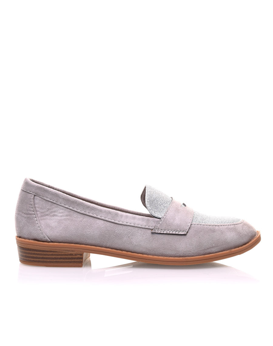 Mocassins grises en suédine effet pailleté