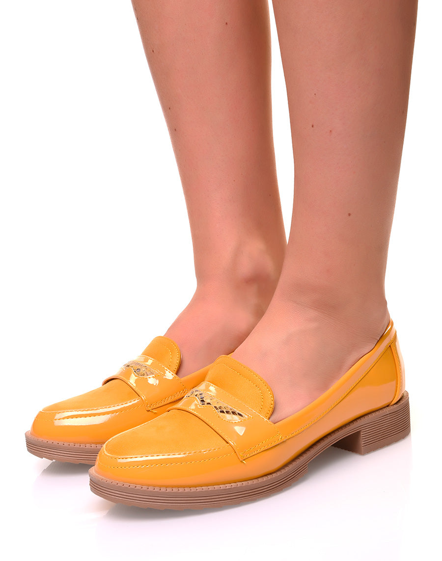 Mocassins jaunes bi-matières détails python et résille