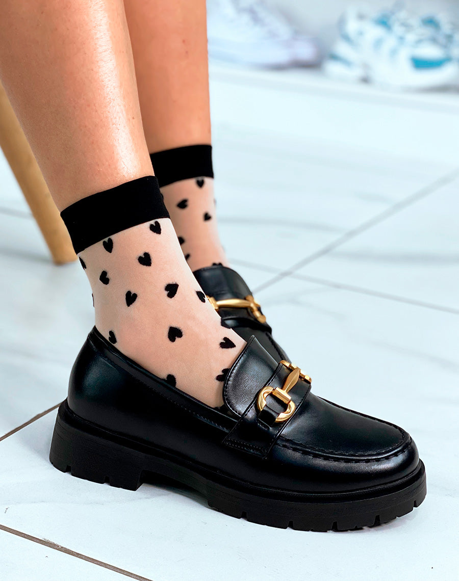 Mocassins noires à détail doré pour femme