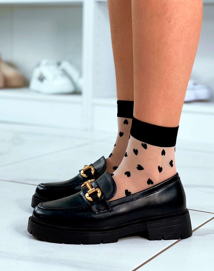 Mocassins noires à détail doré pour femme