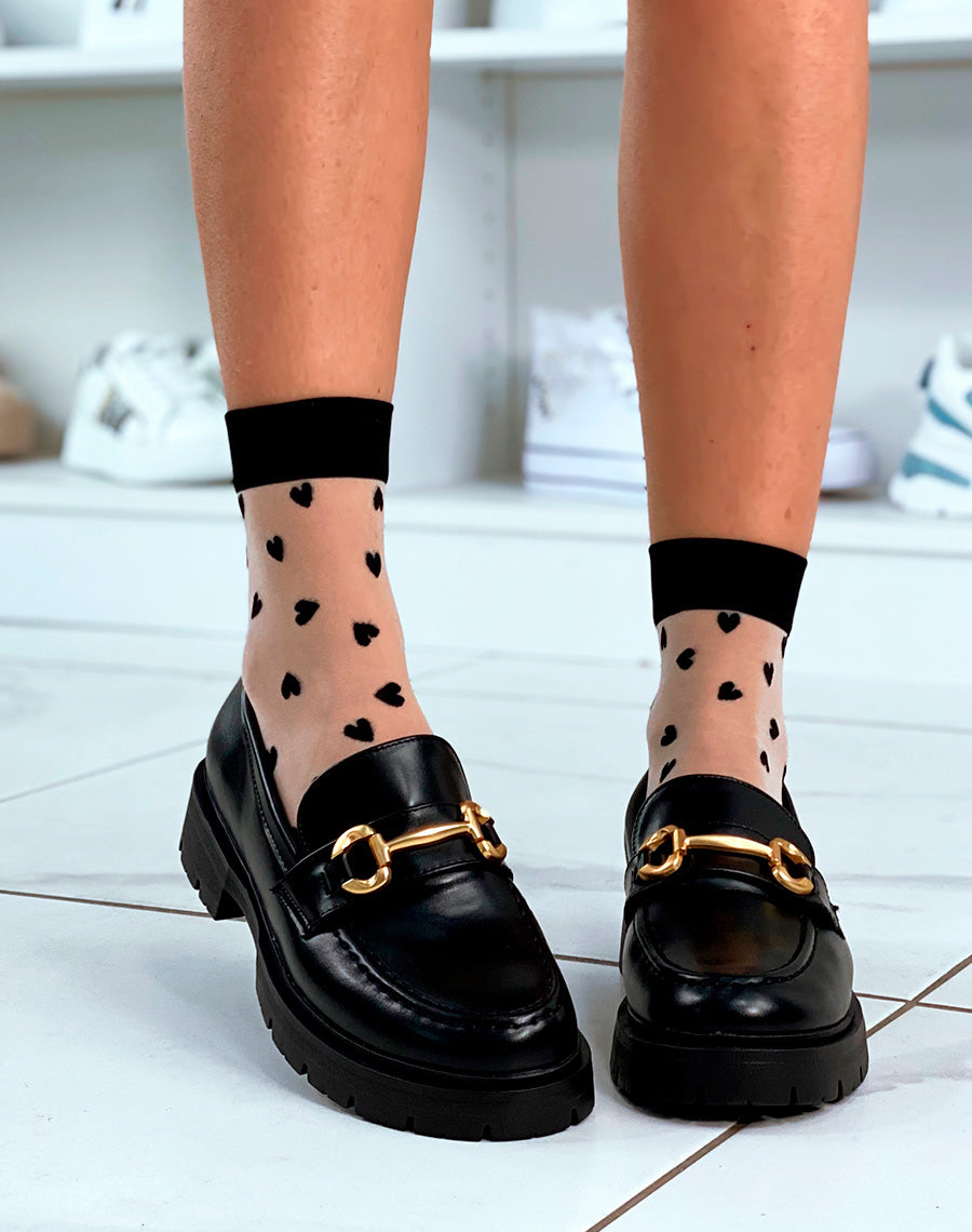Mocassins noires à détail doré pour femme
