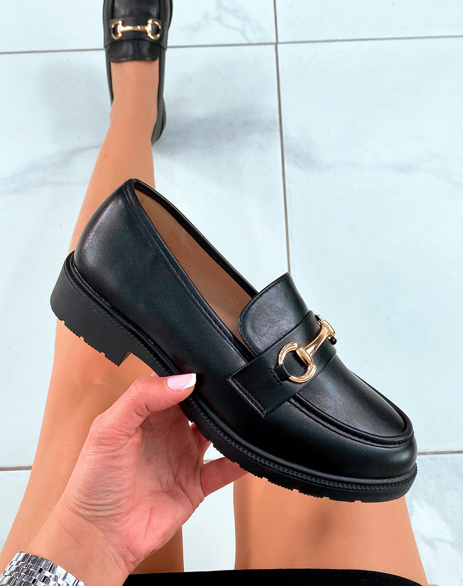 Mocassins noires à détails rose gold pour femme