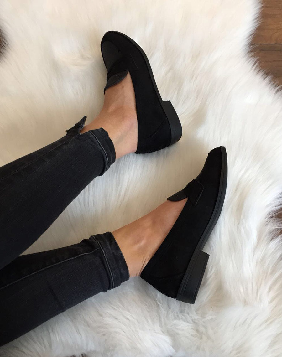 Mocassins noirs en suédine effet pailleté