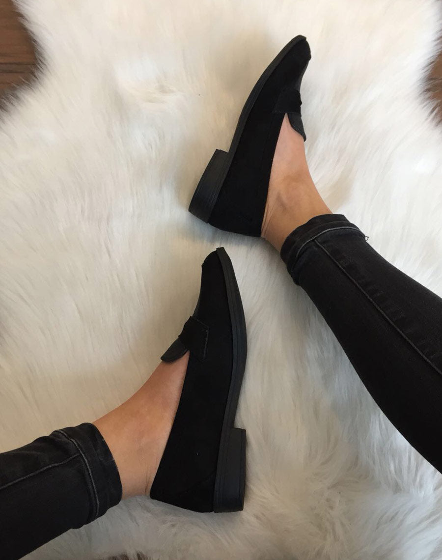 Mocassins noirs en suédine effet pailleté