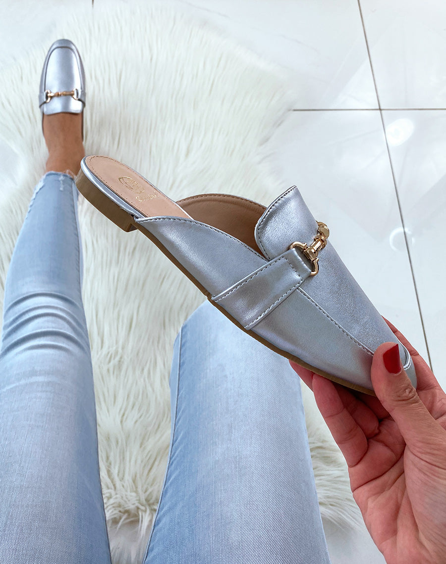 Mocassins ouvertes silver et chaines
