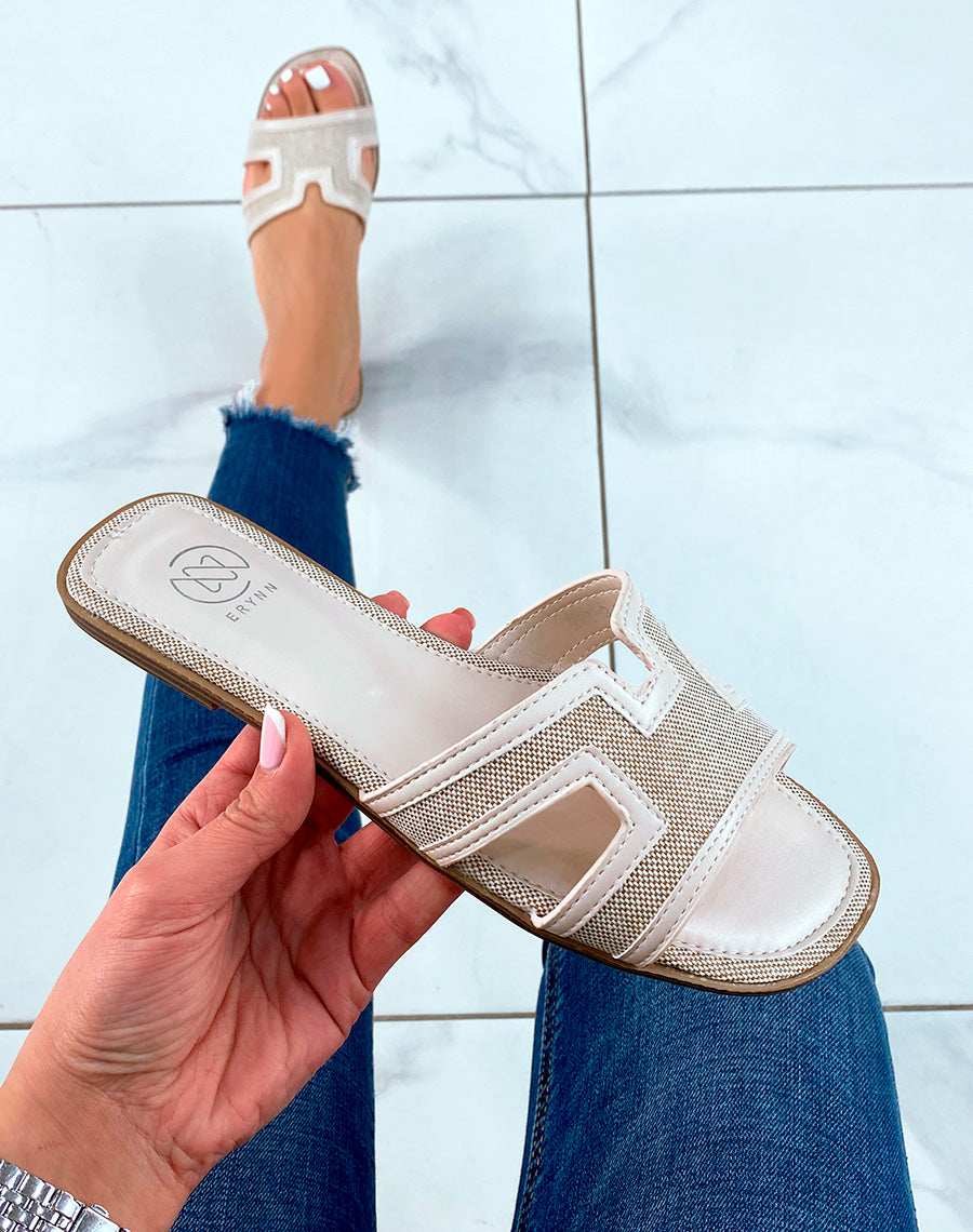 MULES BEIGES BI-MATIÈRE ET FORME EN H