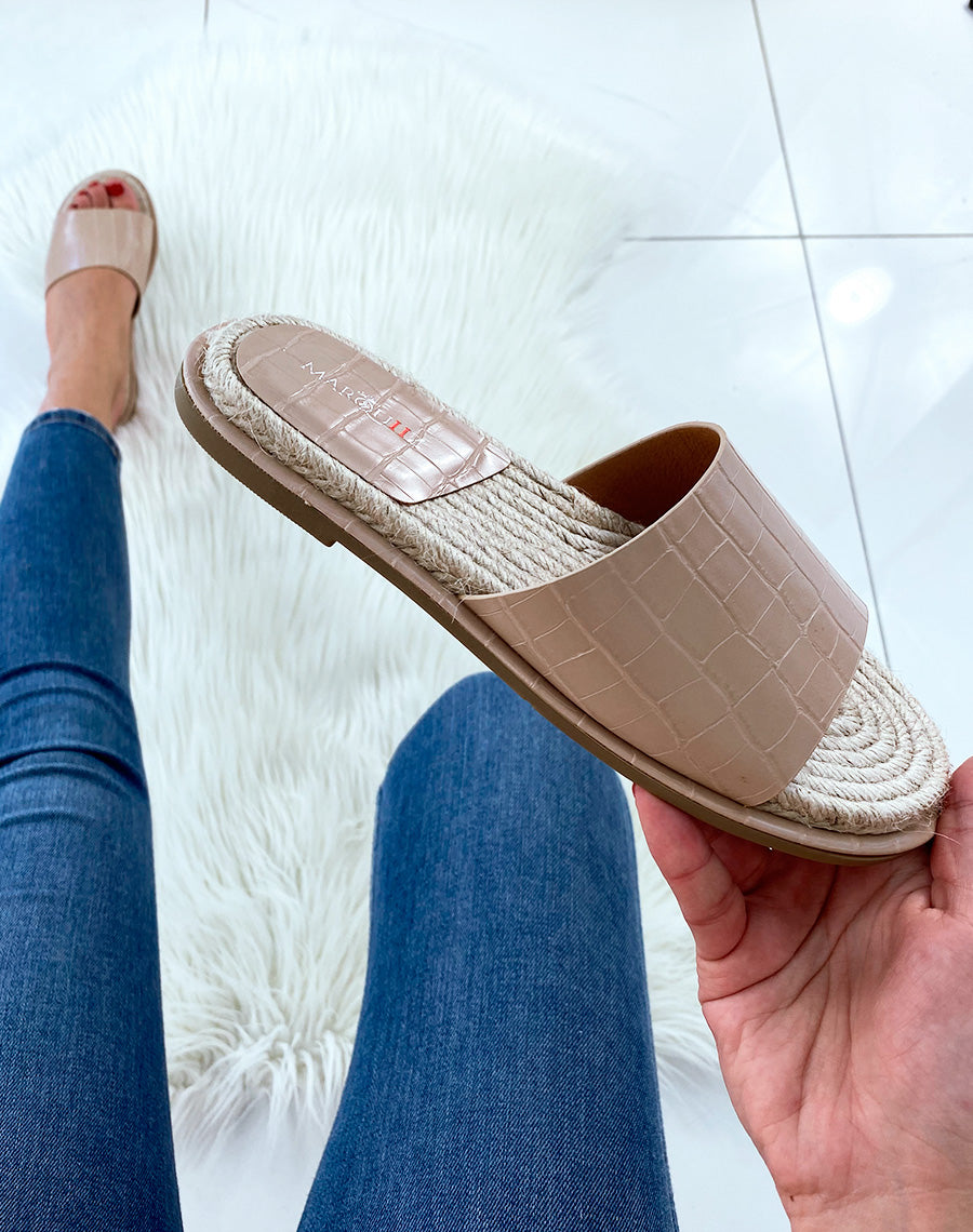 Mules beiges effet croco à simple bride