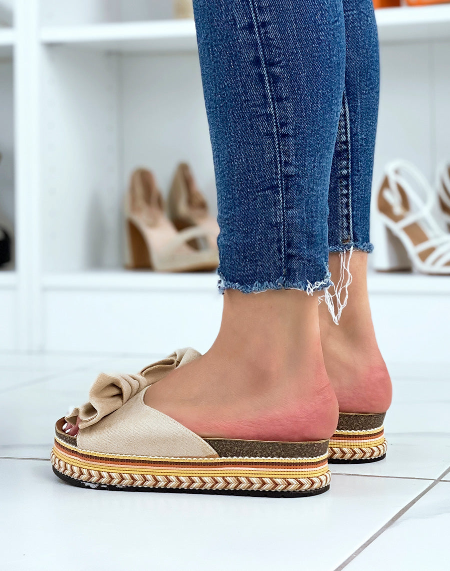 Mules beiges à noeud et semelle aztèque