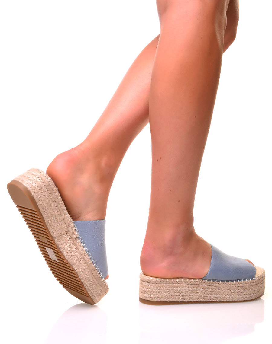 Mules bleues à plateforme en suédine