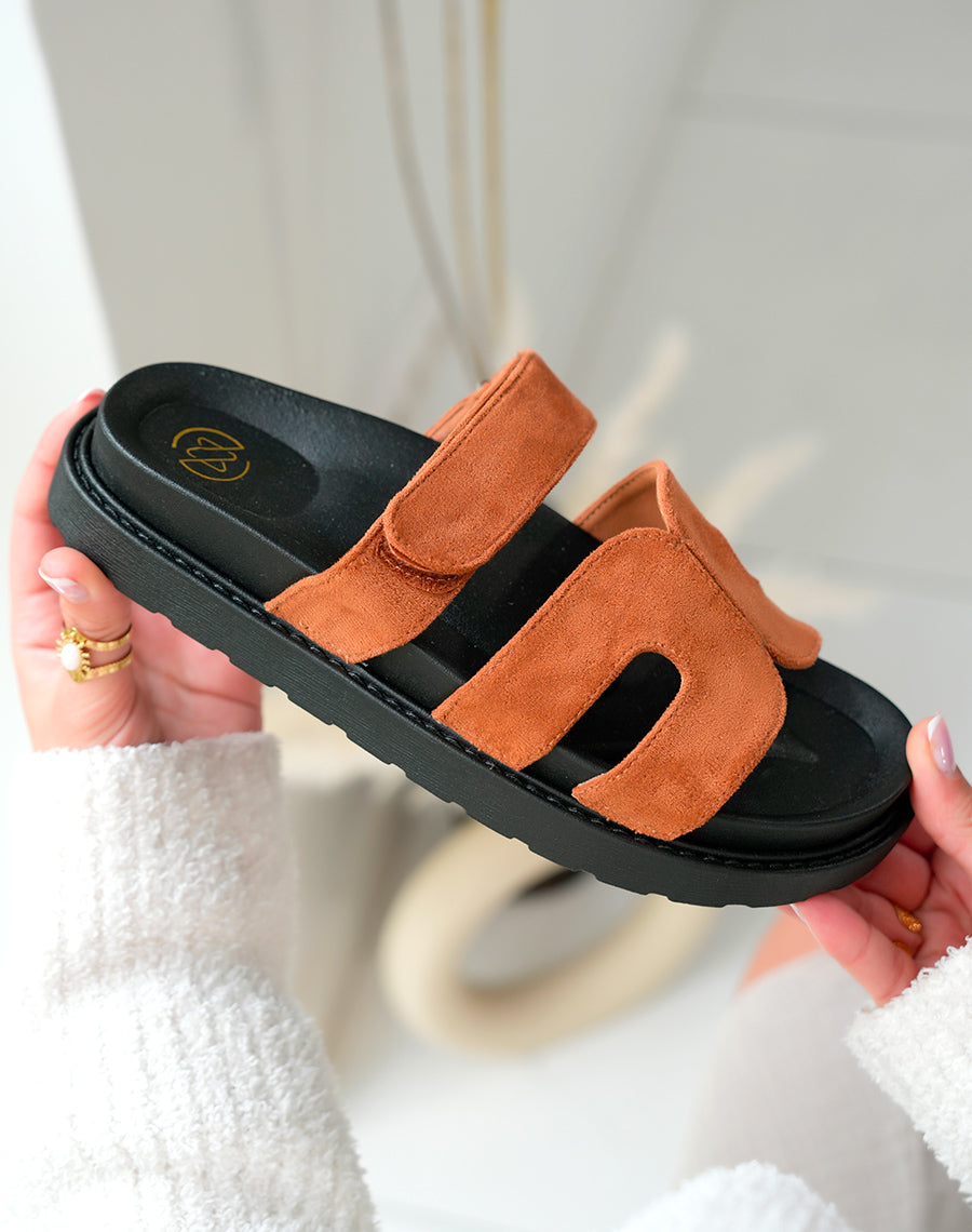 Mules Camel Modernes avec Bride en H et Fermeture Scratch ? Confort Urbain