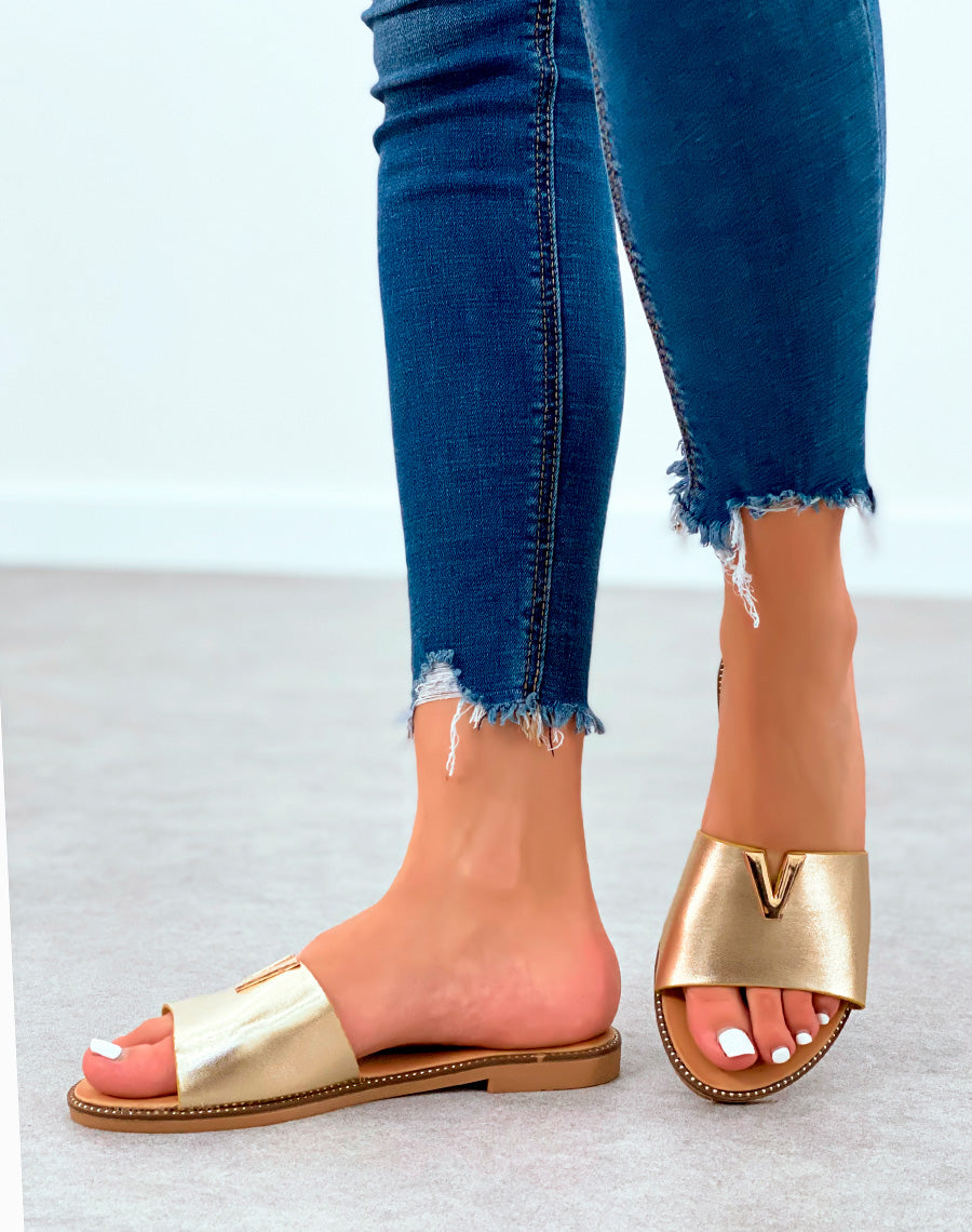 Mules dorée en suédine à détail dorée pour femme