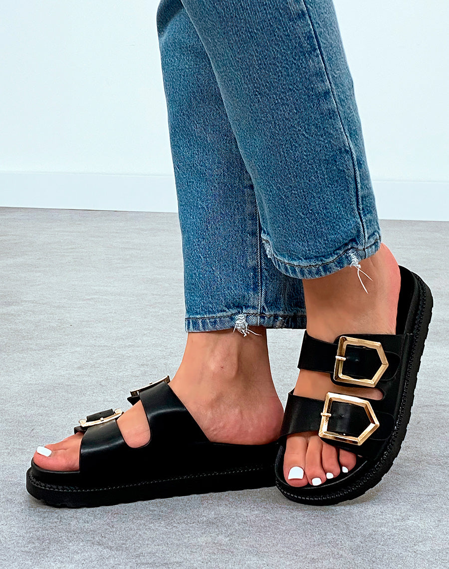 Mules Femme Noires Élégance Intemporelle et Détails Dorés