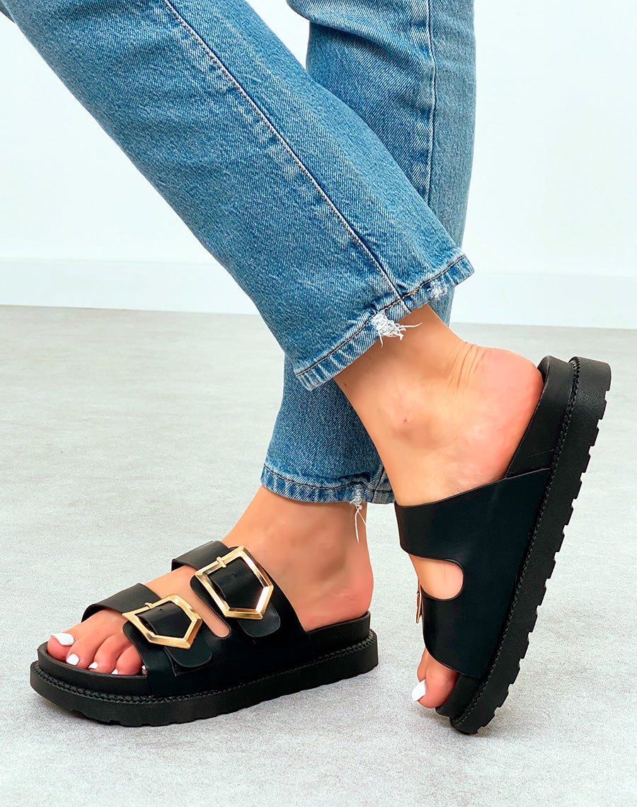 Mules Femme Noires Élégance Intemporelle et Détails Dorés