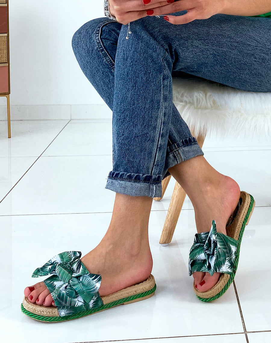 Mules green Flower styles espadrilles à gros nœud