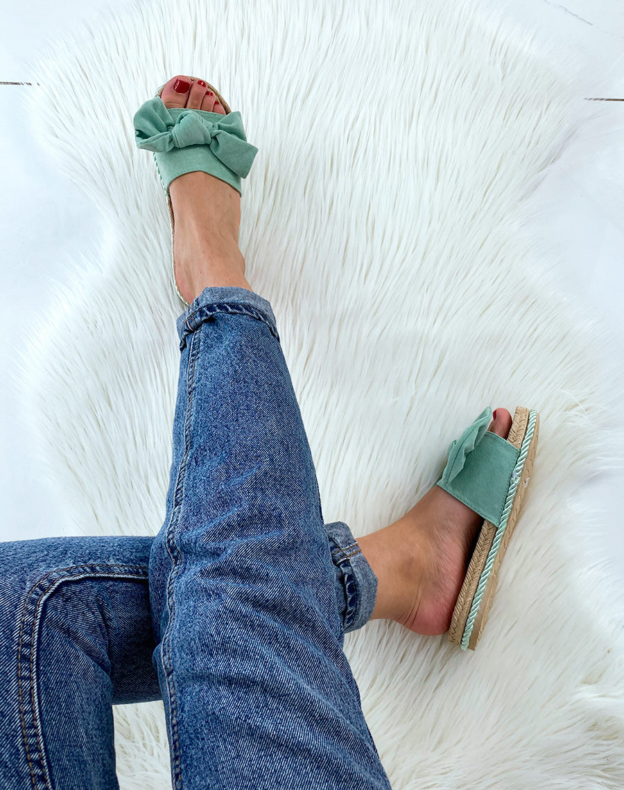 Mules green styles espadrilles à gros nœud