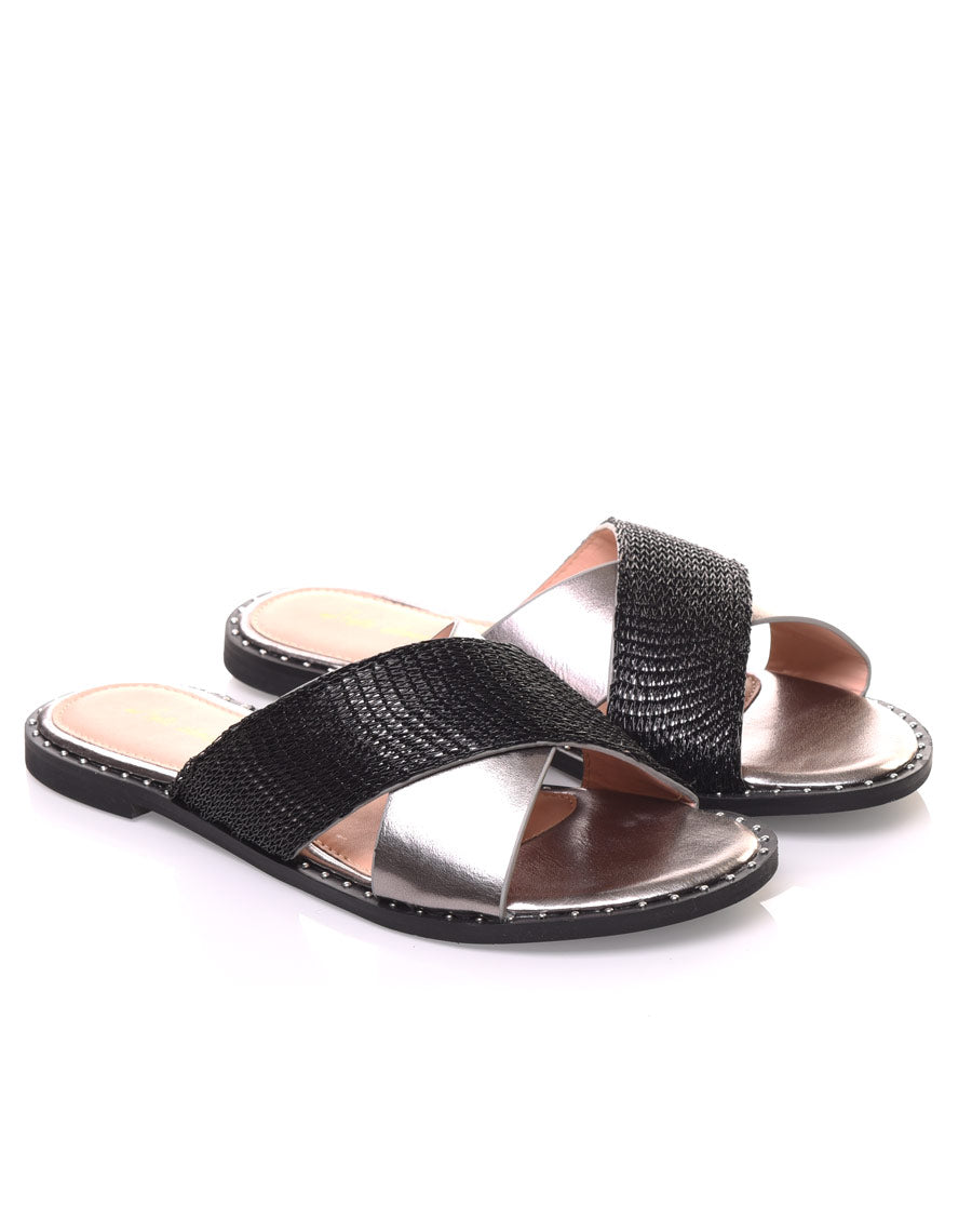 Mules à lanières croisées noires
