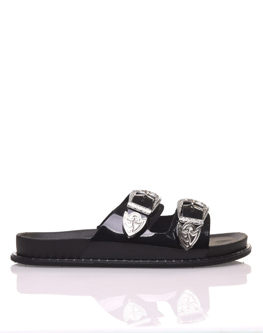 Mules noires à boucles argent