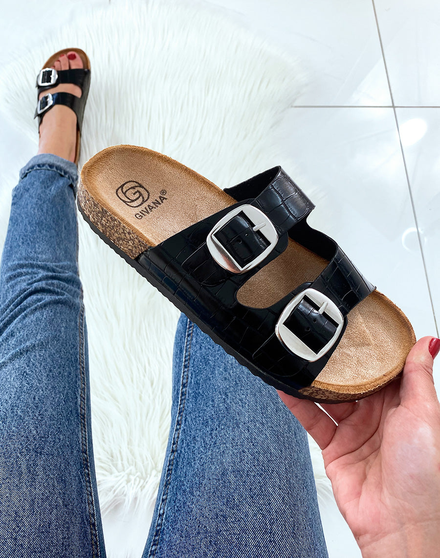 Mules noires à deux brides
