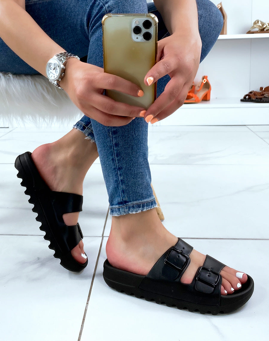 Mules noires à double bride avant ajustables