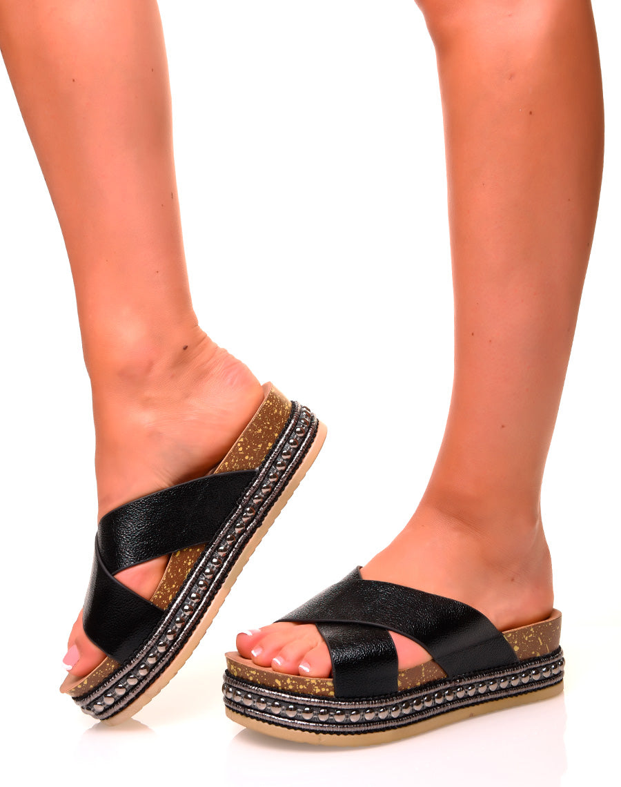 Mules noires à doubles brides