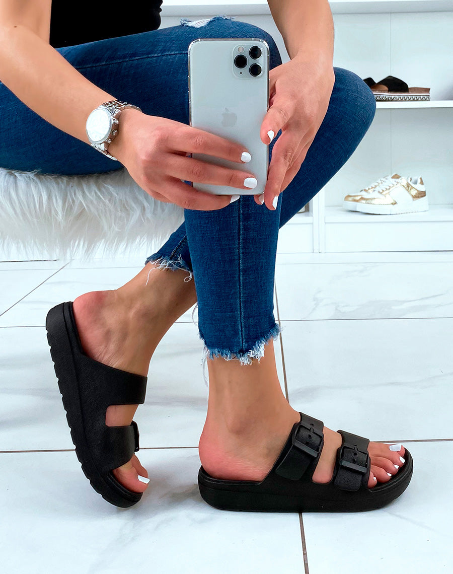 Mules noires à doubles brides ajustables