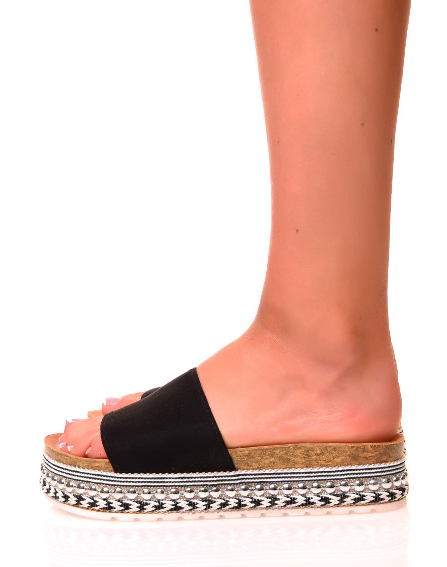 Mules noires en suédine à plateforme fantaisie