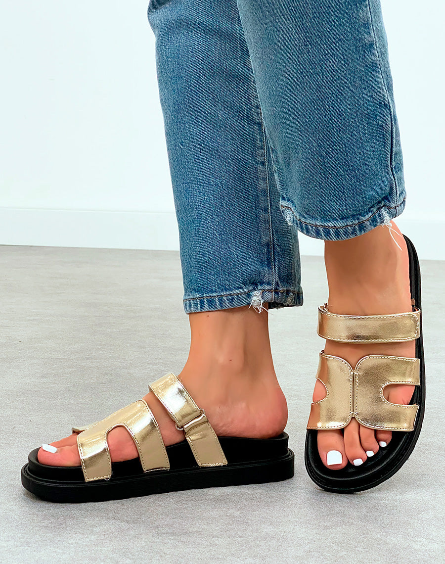 Mules Noires Modernes avec Bride en H et Fermeture Scratch ? Confort et Style