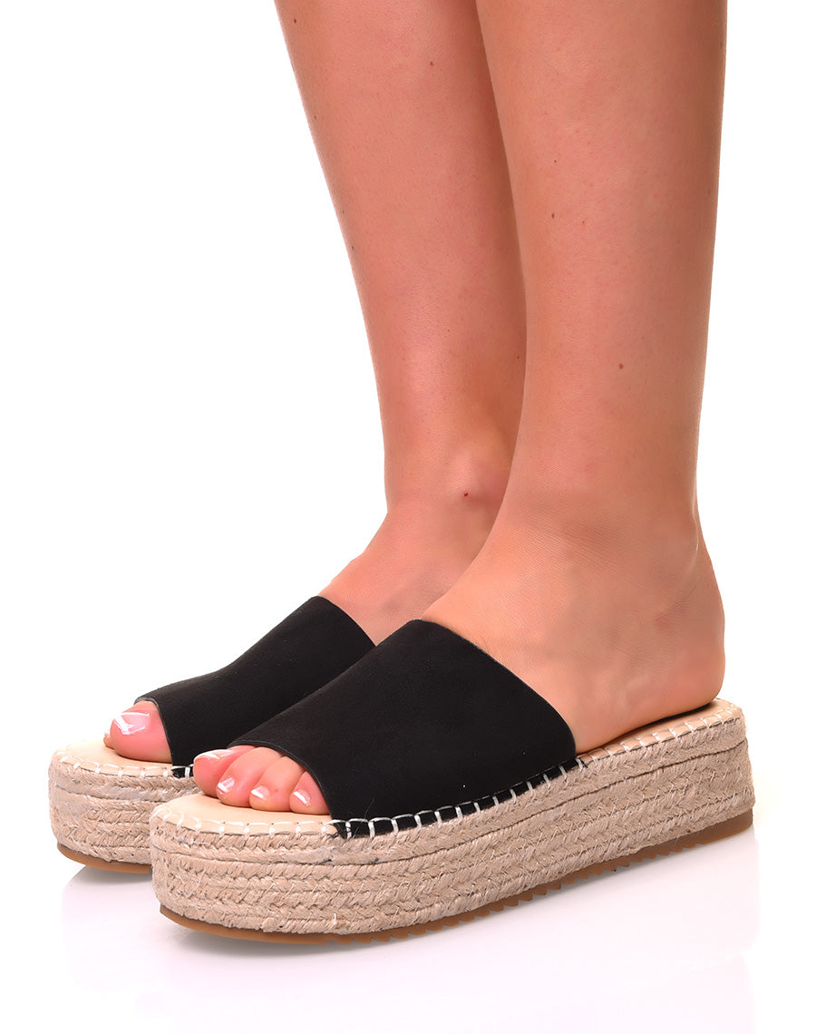 Mules noires à plateforme en suédine