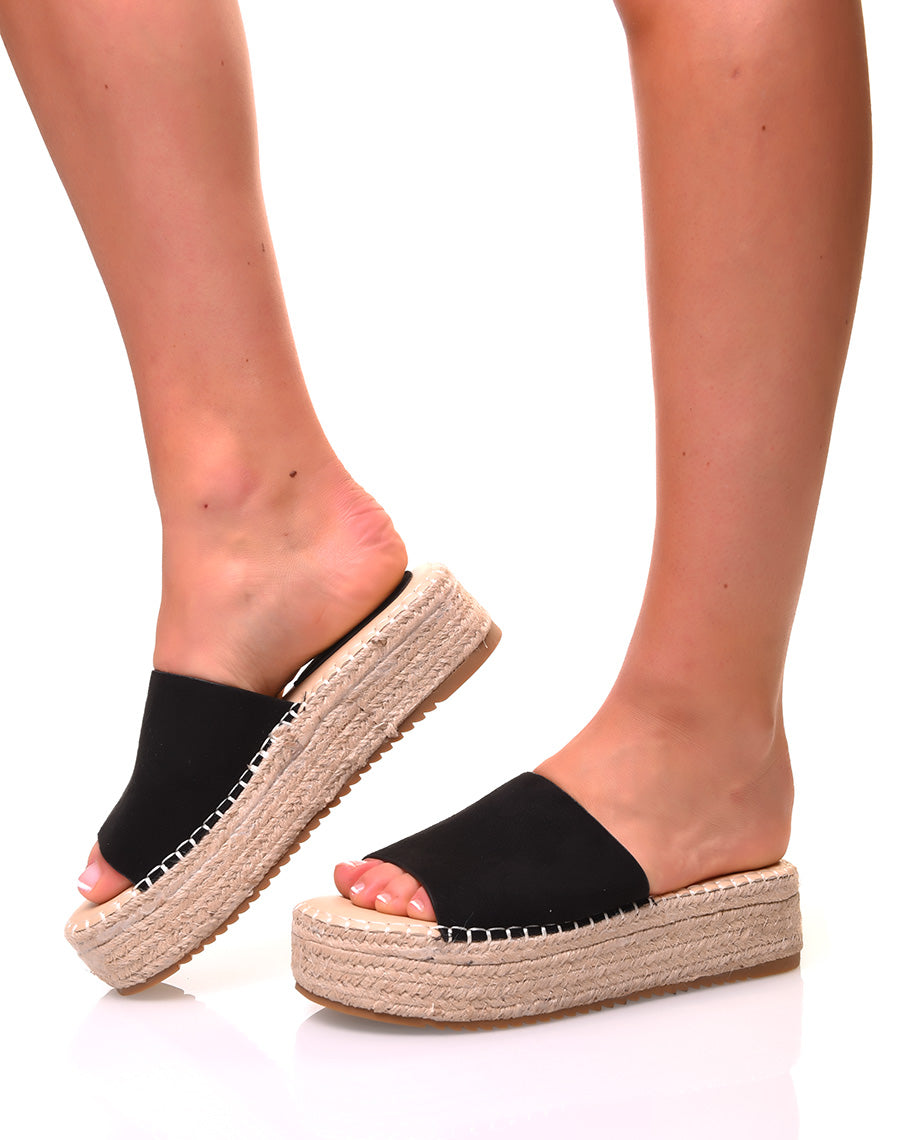 Mules noires à plateforme en suédine