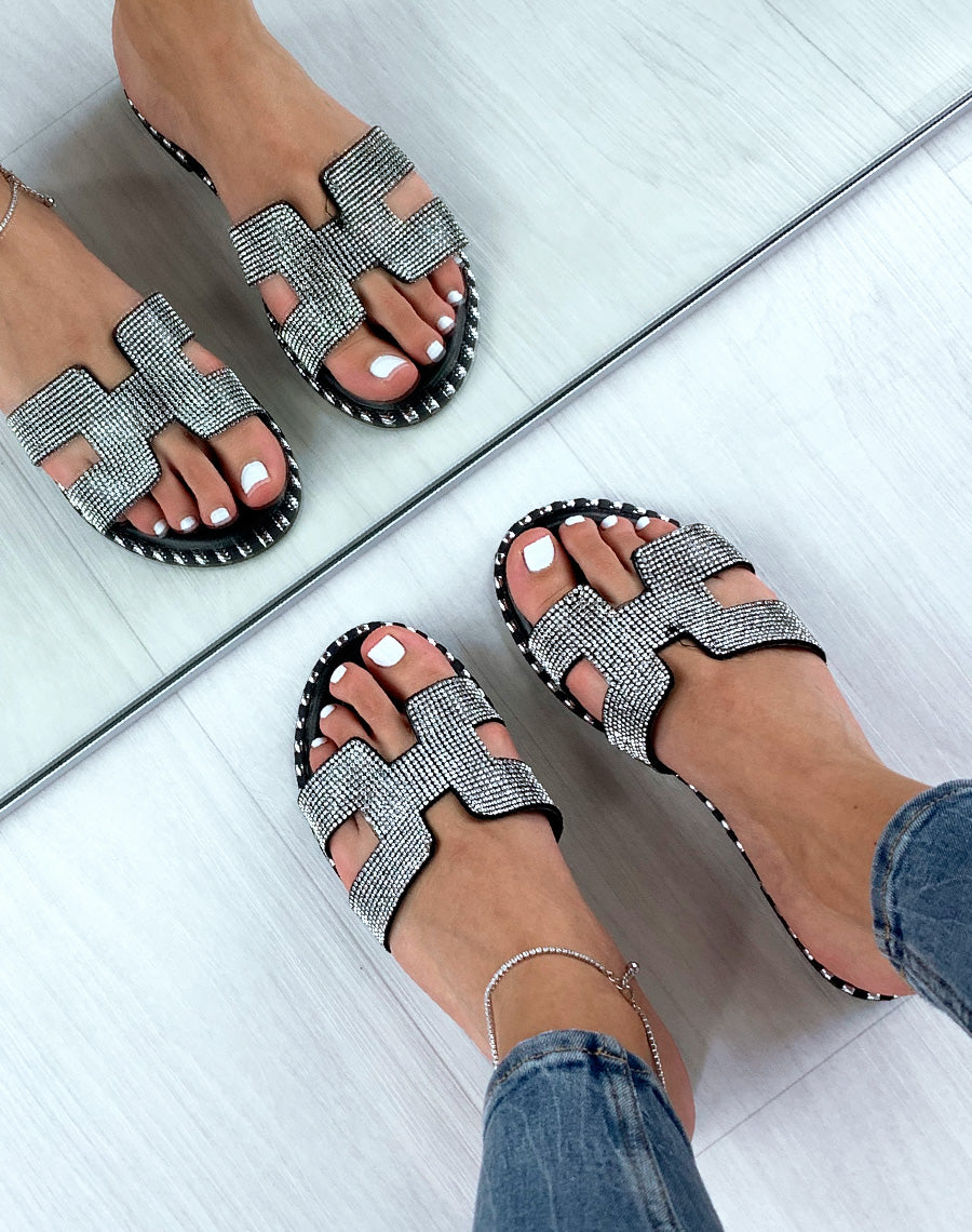 Mules noires à strass