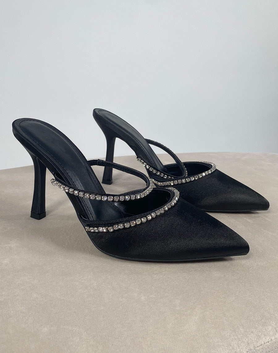Mules noires style escarpin à strass