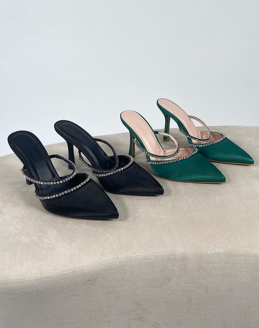 Mules noires style escarpin à strass