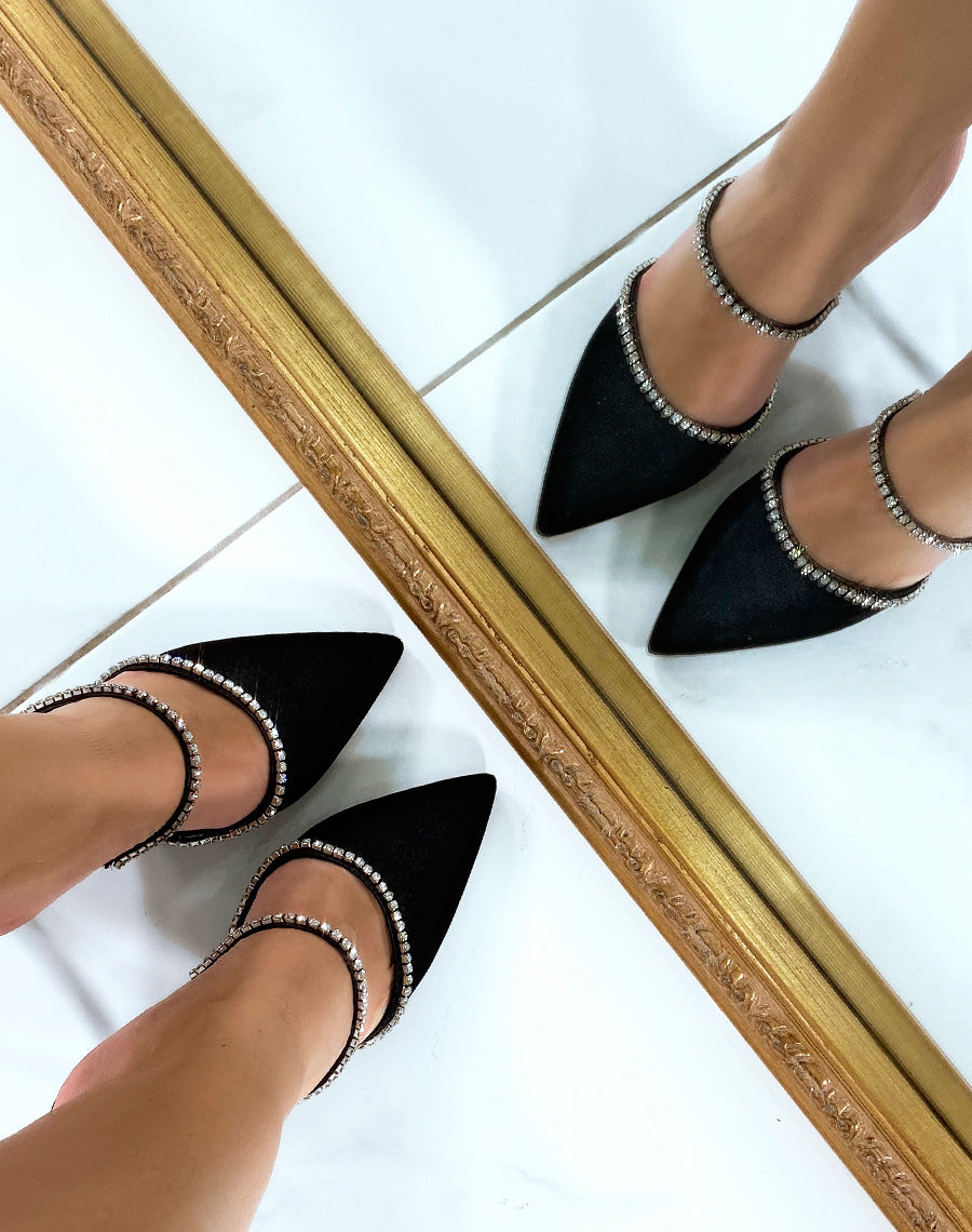 Mules noires style escarpin à strass
